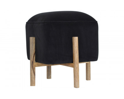 Artisan Footstool with Solid Wood Legs - Black, Velvet