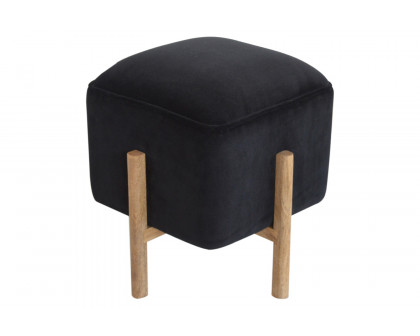 Artisan Footstool with Solid Wood Legs - Black, Velvet