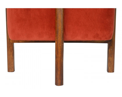 Artisan Footstool with Solid Wood Legs - Brick Red, Velvet