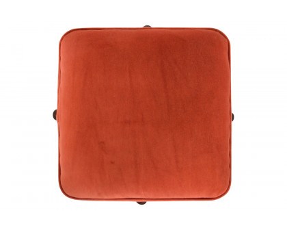 Artisan Footstool with Solid Wood Legs - Brick Red, Velvet