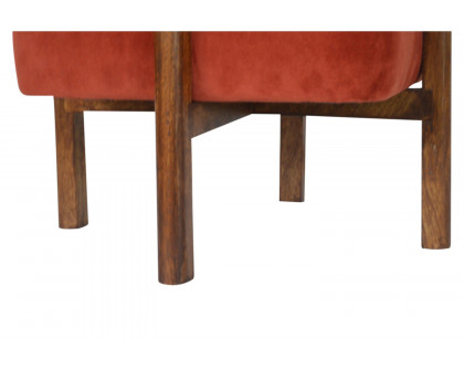 Artisan Footstool with Solid Wood Legs - Brick Red, Velvet