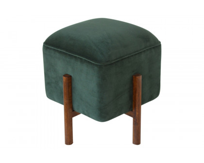 Artisan Footstool with Solid Wood Legs - Emerald Green, Velvet