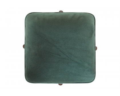 Artisan Footstool with Solid Wood Legs - Emerald Green, Velvet