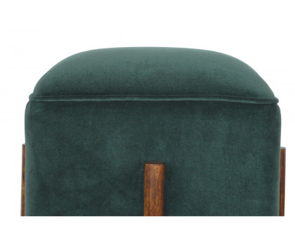 Artisan Footstool with Solid Wood Legs - Emerald Green, Velvet