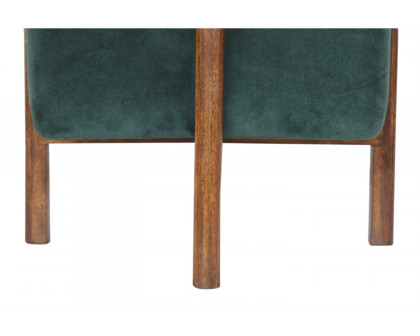 Artisan Footstool with Solid Wood Legs - Emerald Green, Velvet