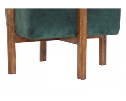 Artisan Footstool with Solid Wood Legs - Emerald Green, Velvet