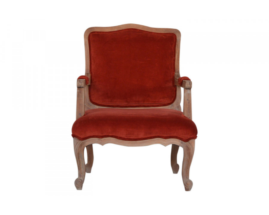 Artisan Carved French Chair - Brick Red, Velvet