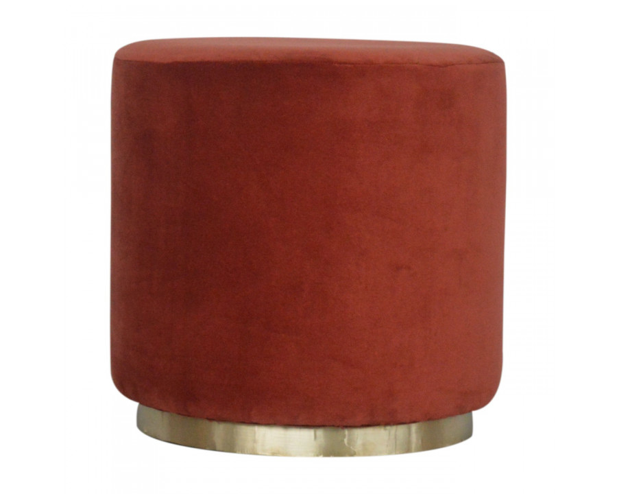 Artisan Footstool with Gold Base - Brick Red, Velvet