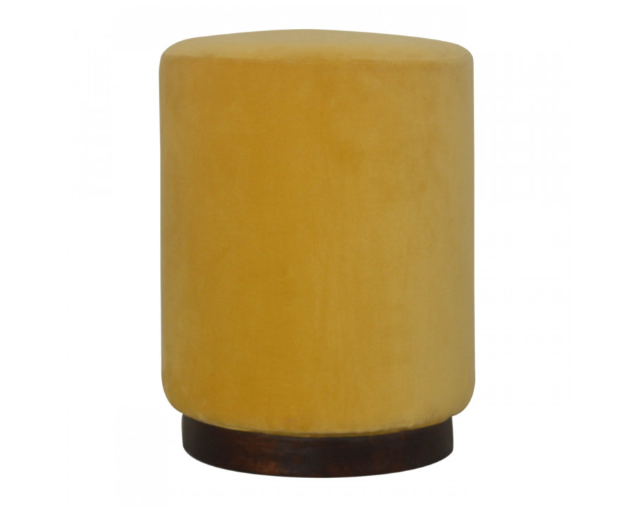 Artisan Wooden Footstool - Mustard, Velvet