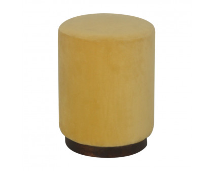 Artisan Wooden Footstool - Mustard, Velvet