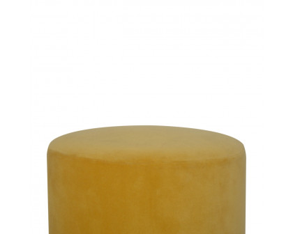 Artisan Wooden Footstool - Mustard, Velvet