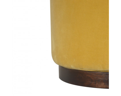 Artisan Wooden Footstool - Mustard, Velvet