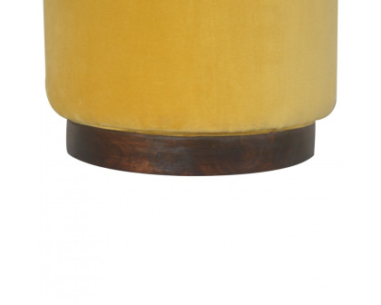 Artisan Wooden Footstool - Mustard, Velvet