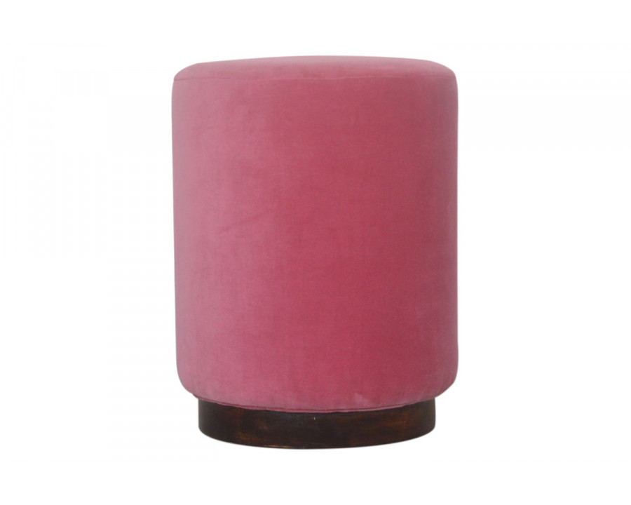 Artisan Footstool with Base - Velvet, Pink, Wooden