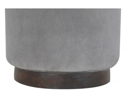 Artisan Footstool with Base - Velvet, Gray, Wooden