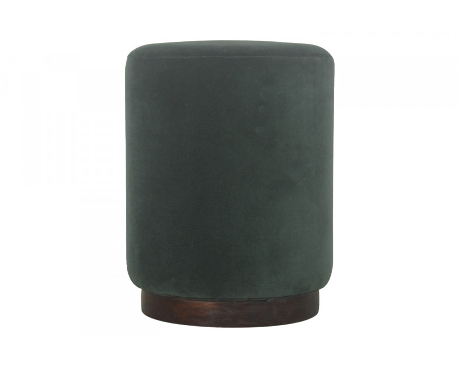 Artisan Footstool with Base - Velvet, Emerald Green, Wooden