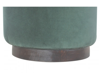 Artisan Footstool with Base - Velvet, Emerald Green, Wooden