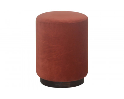 Artisan Footstool with Base - Velvet, Brick Red, Wooden