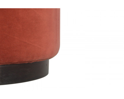 Artisan Footstool with Base - Velvet, Brick Red, Wooden