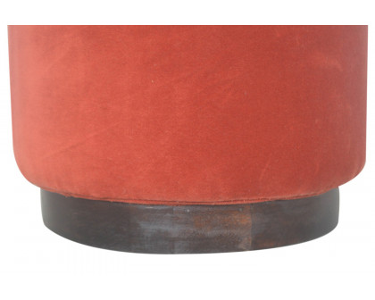 Artisan Footstool with Base - Velvet, Brick Red, Wooden