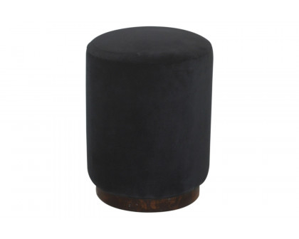 Artisan Footstool with Base - Velvet, Black, Wooden