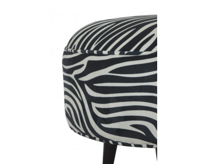 Artisan Nordic Style Footstool - Zebra, Fabric Velvet