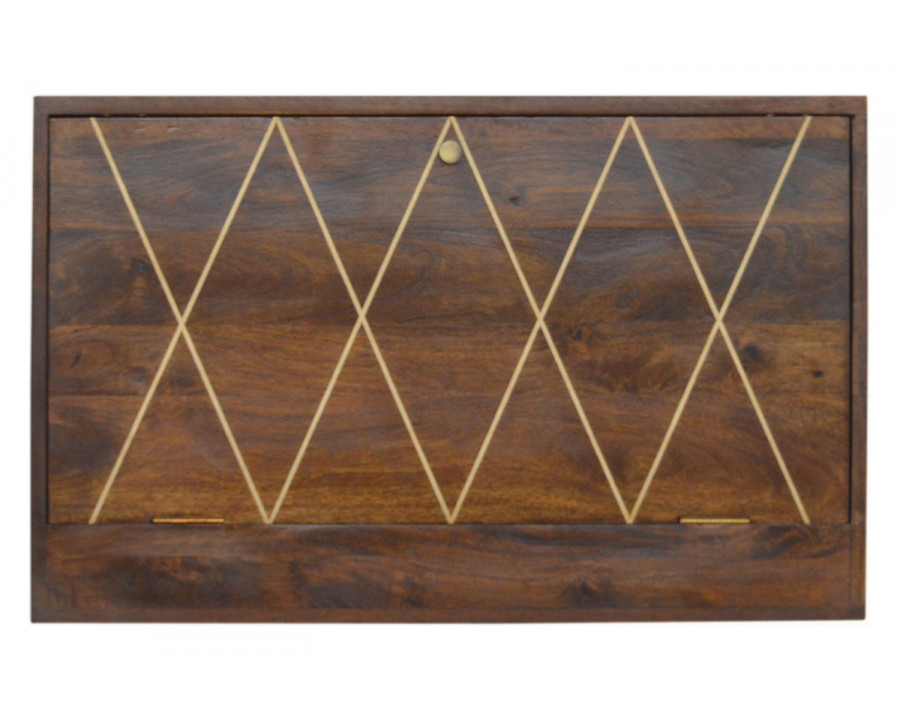 Artisan - Geometric Brass Inlay Flip Down Writing Desk