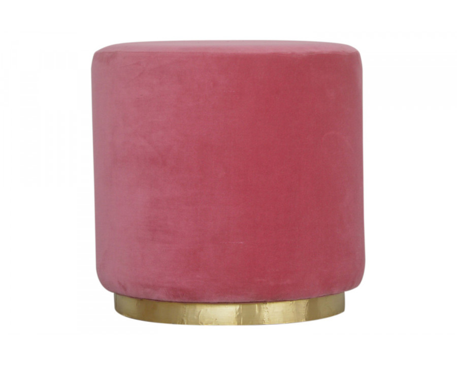 Artisan Footstool with Gold Base - Pink, Velvet