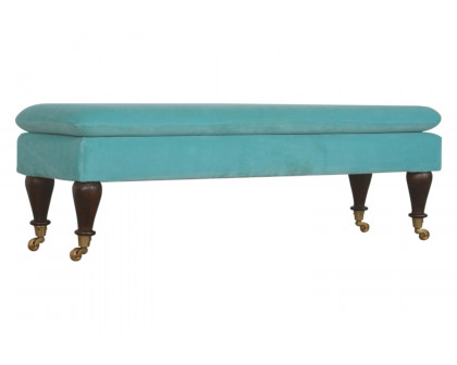 Artisan Bench with Castor Legs - Aqua, Velvet