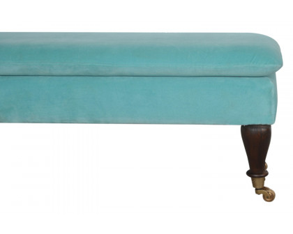 Artisan Bench with Castor Legs - Aqua, Velvet