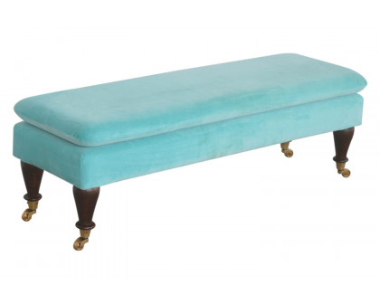 Artisan Bench with Castor Legs - Aqua, Velvet