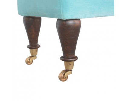 Artisan Bench with Castor Legs - Aqua, Velvet