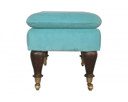 Artisan Bench with Castor Legs - Aqua, Velvet