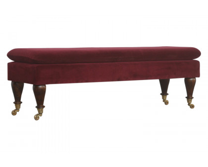 Artisan Bench with Castor Legs - Wine Red, Velvet