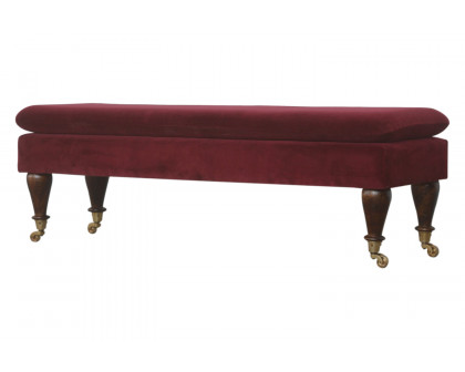 Artisan Bench with Castor Legs - Wine Red, Velvet