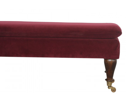 Artisan Bench with Castor Legs - Wine Red, Velvet