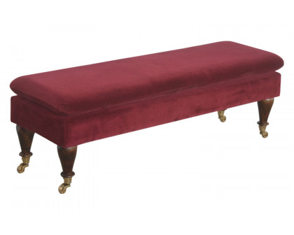 Artisan Bench with Castor Legs - Wine Red, Velvet