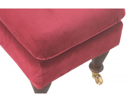 Artisan Bench with Castor Legs - Wine Red, Velvet