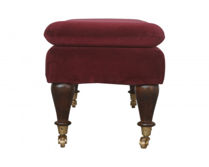 Artisan Bench with Castor Legs - Wine Red, Velvet