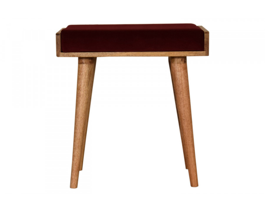 Artisan Tray Style Footstool - Velvet, Wine Red