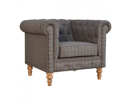 Artisan Chesterfield Armchair - Pewter, Tweed