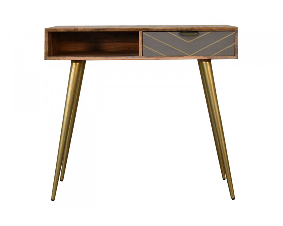 Artisan - Inlay Writing Desk with Cable Access in Sleek Cement Brass