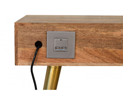 Artisan - Inlay Writing Desk with Cable Access in Sleek Cement Brass