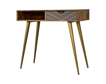 Artisan - Inlay Writing Desk with Cable Access in Sleek Cement Brass