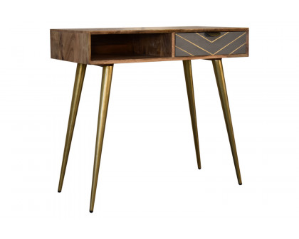 Artisan - Inlay Writing Desk with Cable Access in Sleek Cement Brass