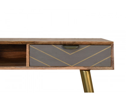 Artisan - Inlay Writing Desk with Cable Access in Sleek Cement Brass