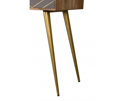 Artisan - Inlay Writing Desk with Cable Access in Sleek Cement Brass