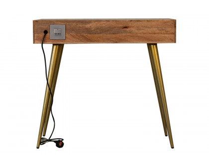 Artisan - Inlay Writing Desk with Cable Access in Sleek Cement Brass