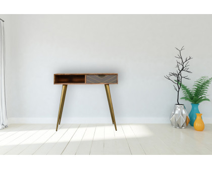 Artisan - Inlay Writing Desk with Cable Access in Sleek Cement Brass