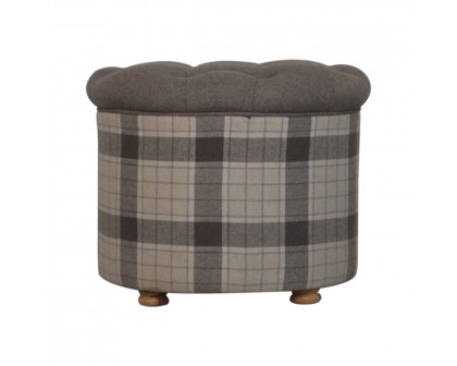 Artisan - Deep Button Round Checked Footstool